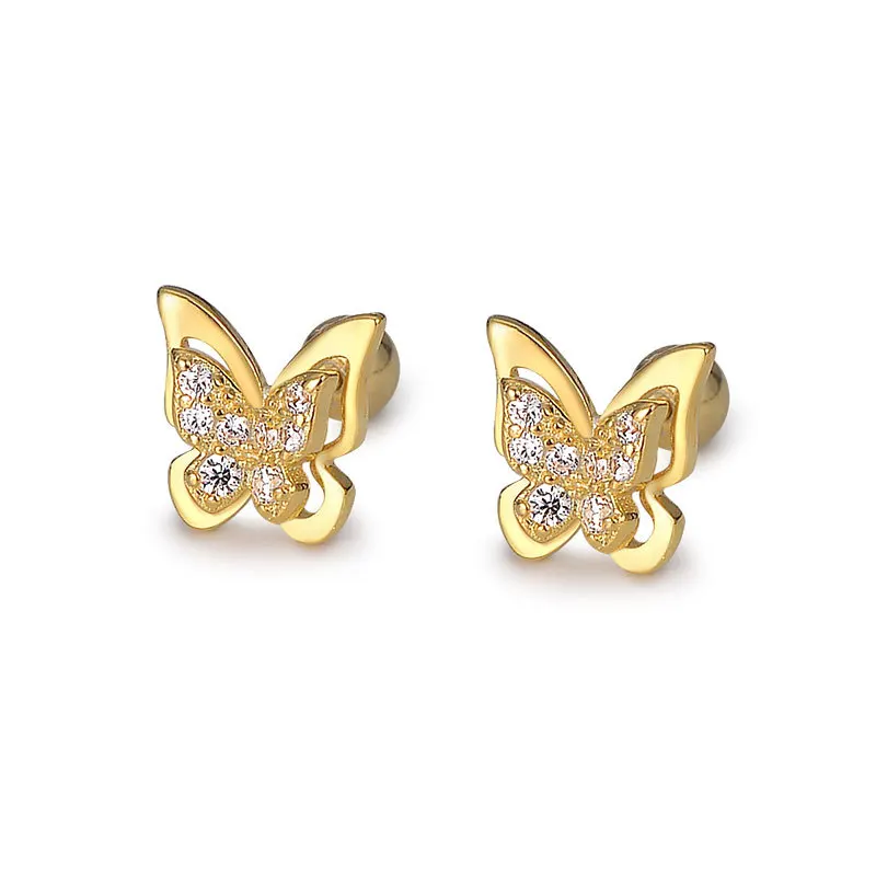 Luxurious Sweet Golden Butterfly Tragus Stud Earrings for Women Exquisite Birthday Party Jewelry Gift