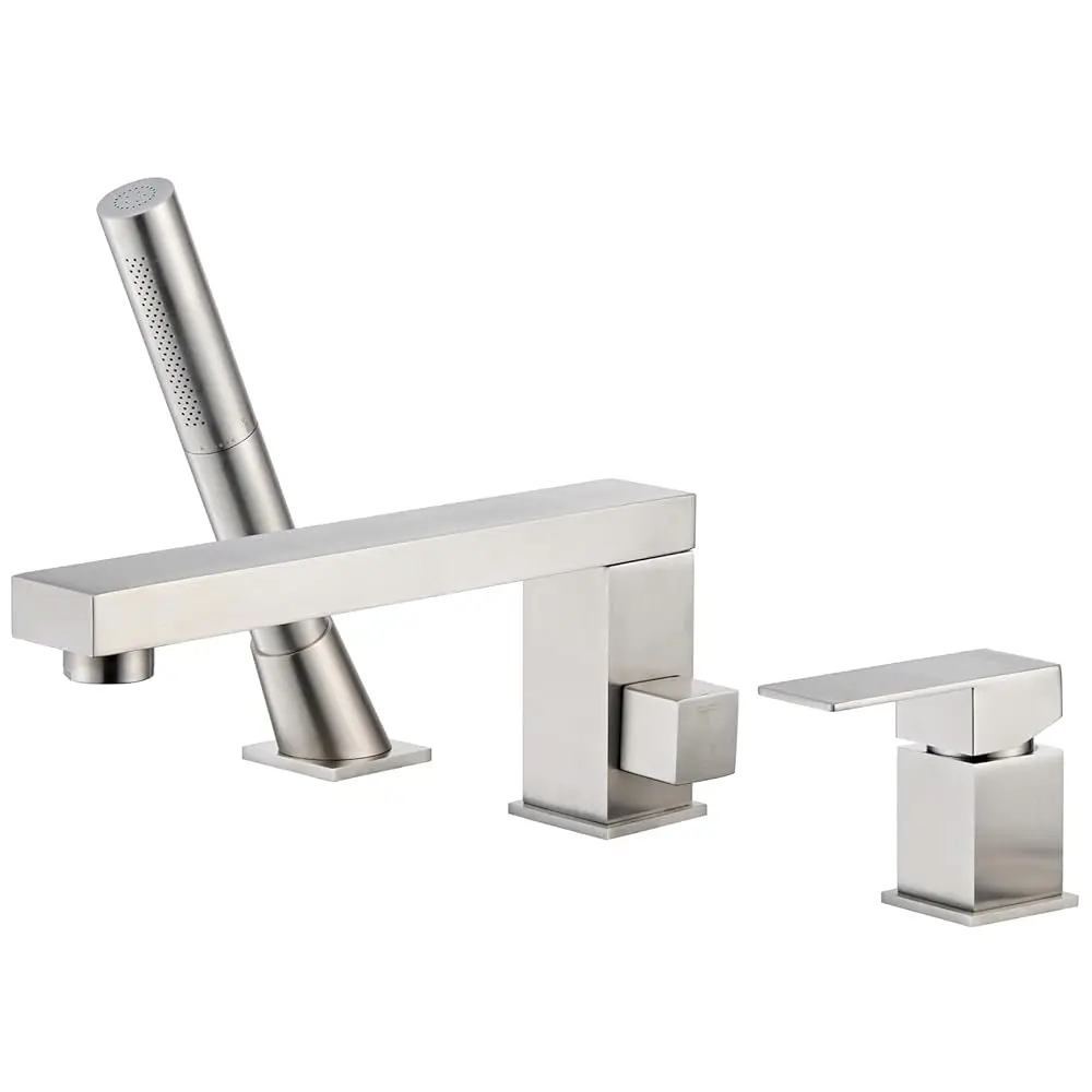 

AllexpreskRoman Tub Faucet, Deck Mount 3 Hole Bathtub Faucet Set with 360° Swivel Long Spout, 2-Function Handheld Shower, Brushe