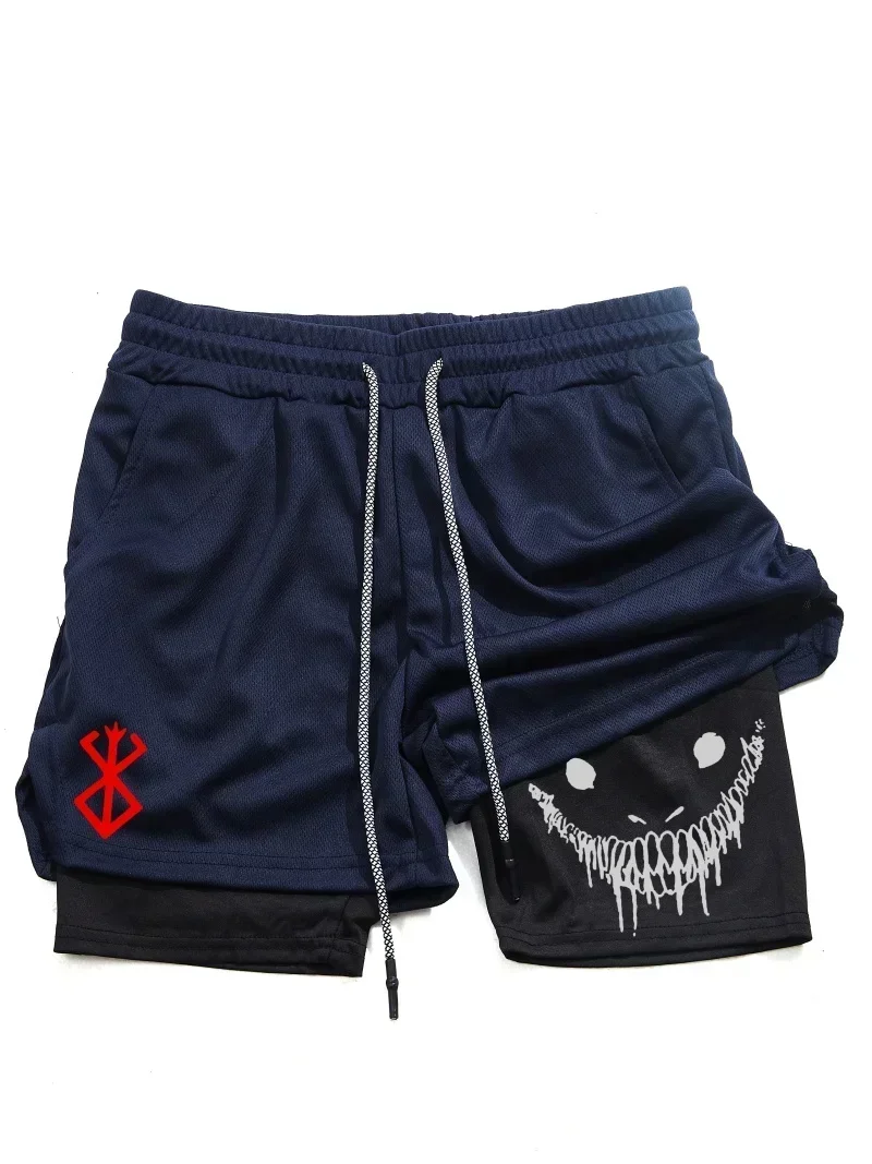 Berserk- Pantaloncini sportivi 2 in 1 da uomo, pantaloncini da corsa ad asciugatura rapida, palestra e allenamento fitness a doppio strato