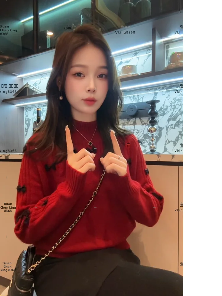 

Xuanxuanchen Dr Women's Knitted Sweater f High Collar Wool Blend Faionable Autumn Winter Loose Fit Butterfl...