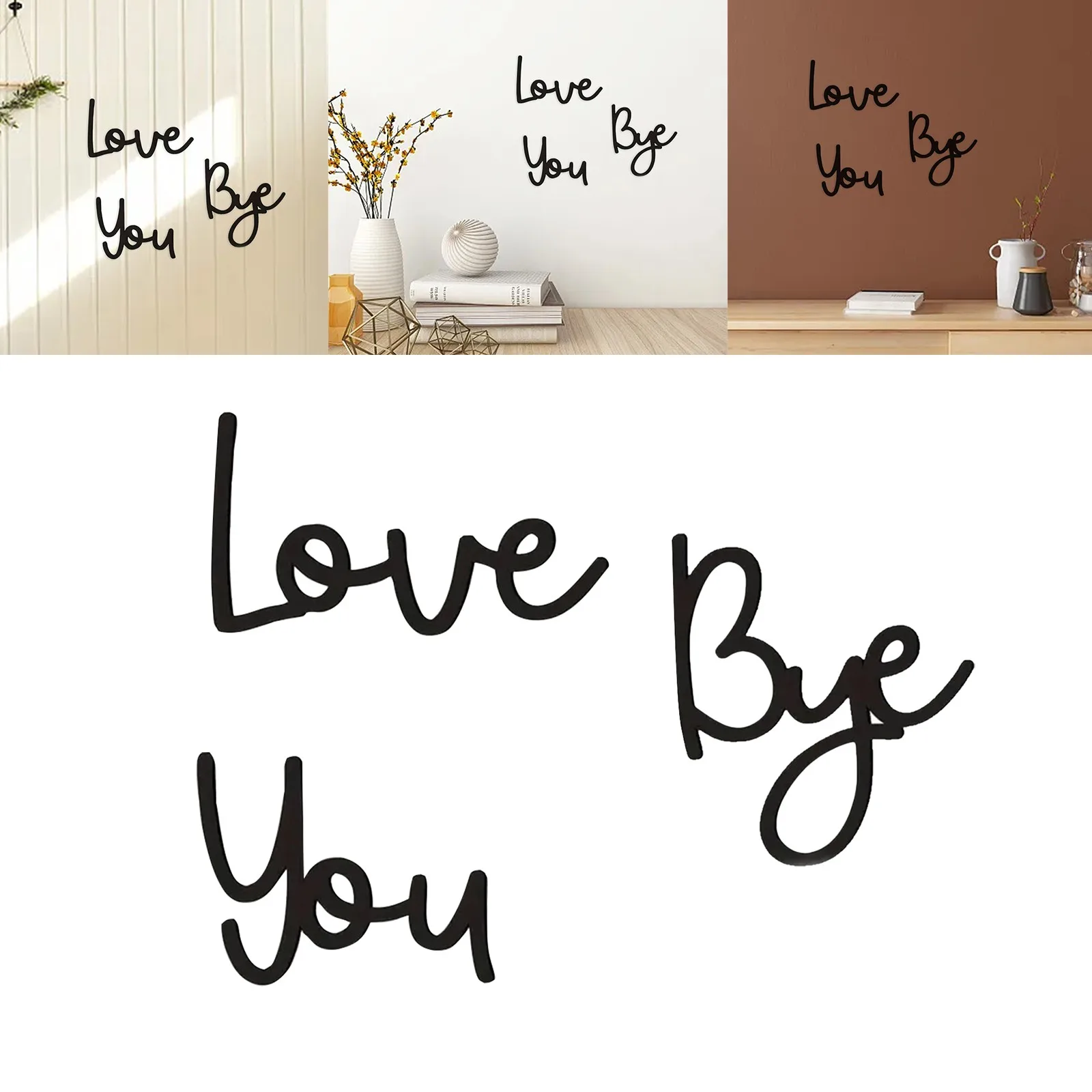 Love You Bye Wood Sign Black Art Letter Pendant Creative Home Decorations Wall Art Gift Hallway Entryway Door Decoration pendant