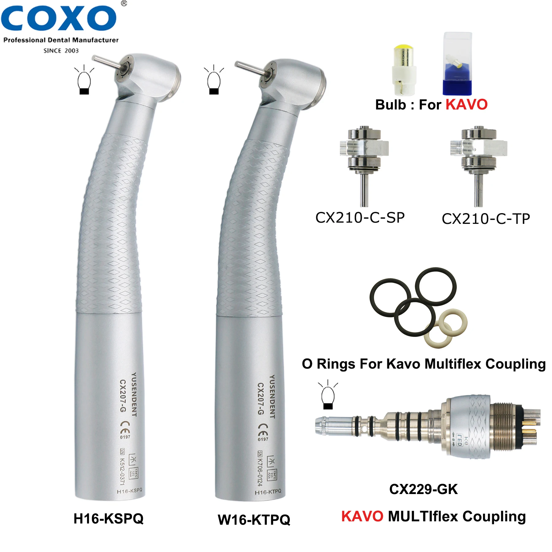 COXO-turbina de aire Dental de fibra óptica LED, piezas manuales de alta velocidad, CX207-G, acoplador LED de 6 pines, compatible con KAVO NSK WH,