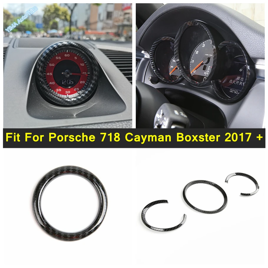 Dashboard Tachometer Display / Clock Decoration Ring Cover Trim For Porsche 718 Cayman Boxster 2017 - 2021 Carbon Fiber Interior