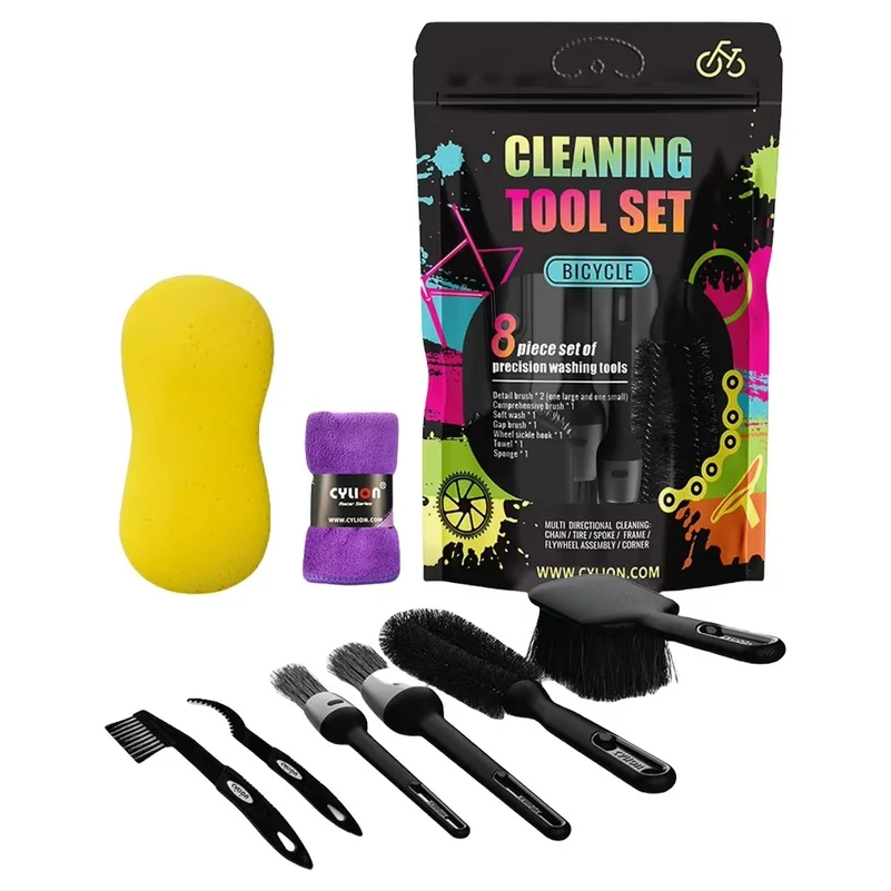 8PCS Premium Bike Cleaning Tool Set Comprehensive Brush Kit for Mountain Road City BMX and Folding Bikes