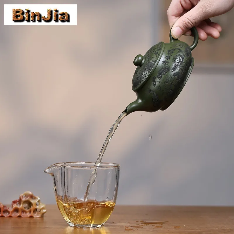 220 مللي ييشينغ القديمة الأرجواني الطين أباريق الشاي اليدوية مينغ فرن وعاء الخام الخام الأخضر الطين غلاية الصينية Zisha طقم شاي الحلي هدية #2