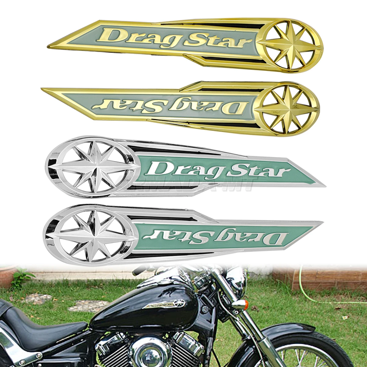 For Yamaha Vstar XVS XV 400 650 XV400 1100 Classic Drag star Motorcycle Gold Silver Gas Fuel Tank Emblem Badge Decals Stickers