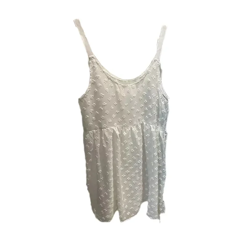 เสื้อสายเดี่ยวลายจุดสีขาวสำหรับผู้หญิง สายสปาเก็ตตี้ แต่งระบาย เสื้อแขนกุดลำลอง