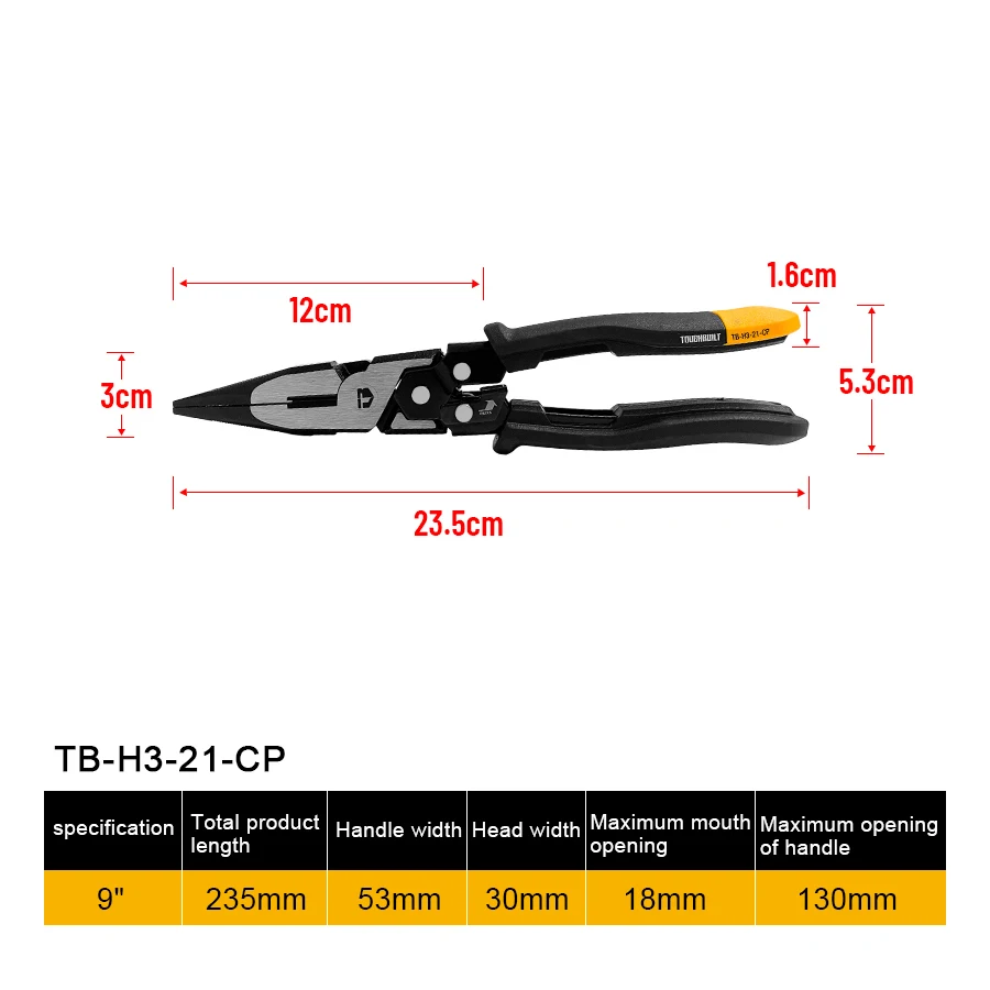 TOUGHBUILT TB-H3-21-CP 9'' Labor-saving Sharp-nosed Pliers with Reset Spring Pointed Nose Pliers Long Nose Pliers Hand Tools