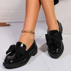 New Women's Loafers Bow Decor Pointed Toe Low Heel Shoes for Women Leather Shallow Mouth Commuter Daily Casual Shoes D257