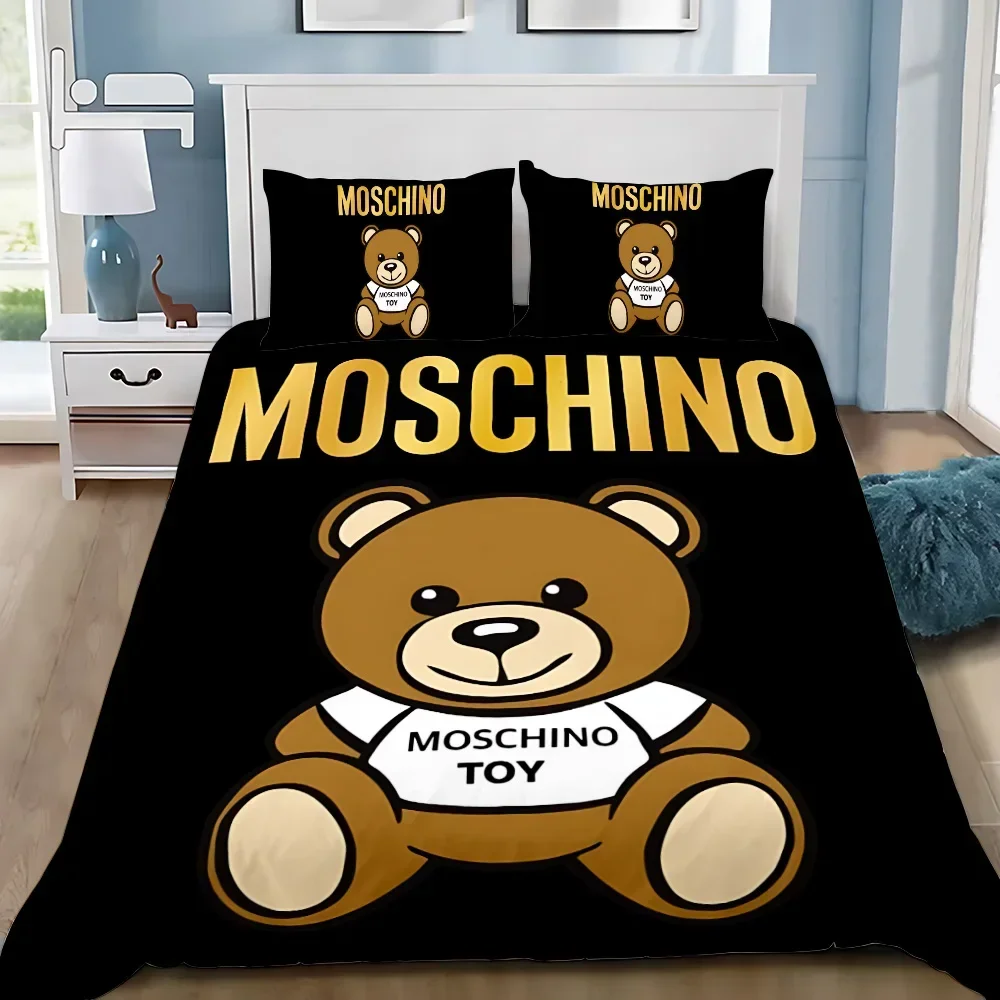이불 커버 베개 커버 침구 세트 3D M-M-Moschinos 로고 성인 BoyGirl 침실 장식 어린이 선물 싱글 더블 대형