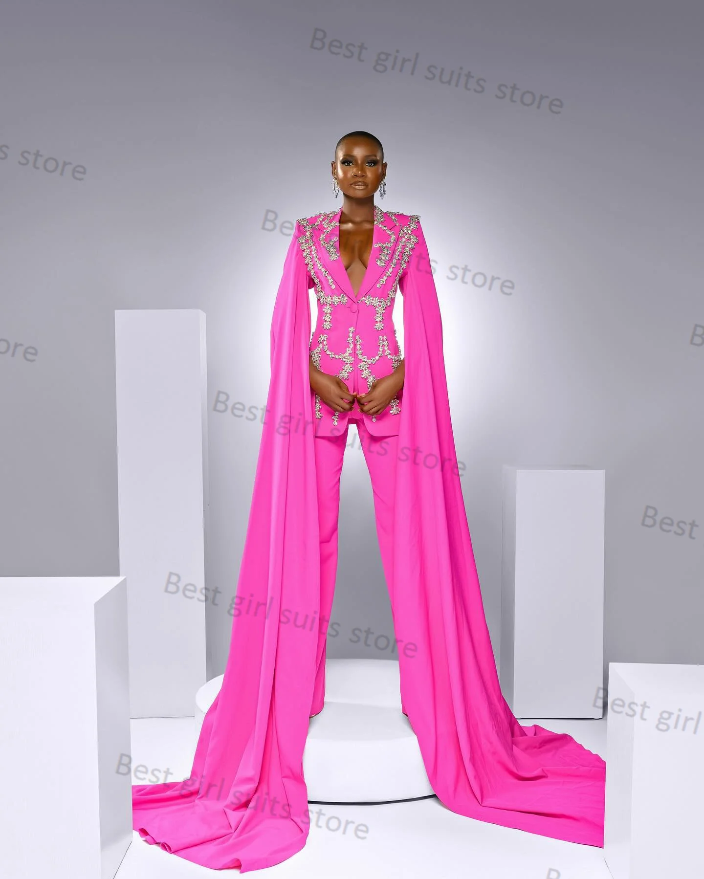 Pink Wedding Women Pants Suit Set 2 Piece Blazer+ Trousers Prom Tuxedos Formal Jacket Coat Trousers Tailored  Pageant Outfit