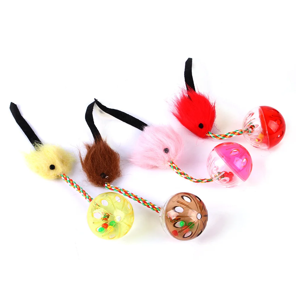 Pet Cat Toy Chrysanthemum Bell Ball Three Color Ribbon Bell Ball Solid Color Mouse Cat Toy