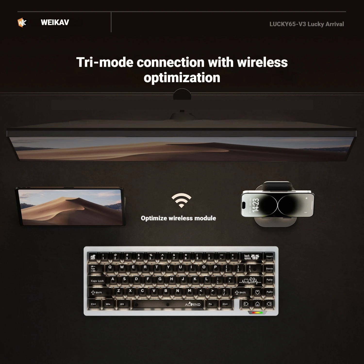 WEIKAV lucky65 V3 Mechanical Keyboard Wireless Aluminum Alloy RGB Tri-mode Bluetooth Gaming Keyboard CNC Gasket Quick Release