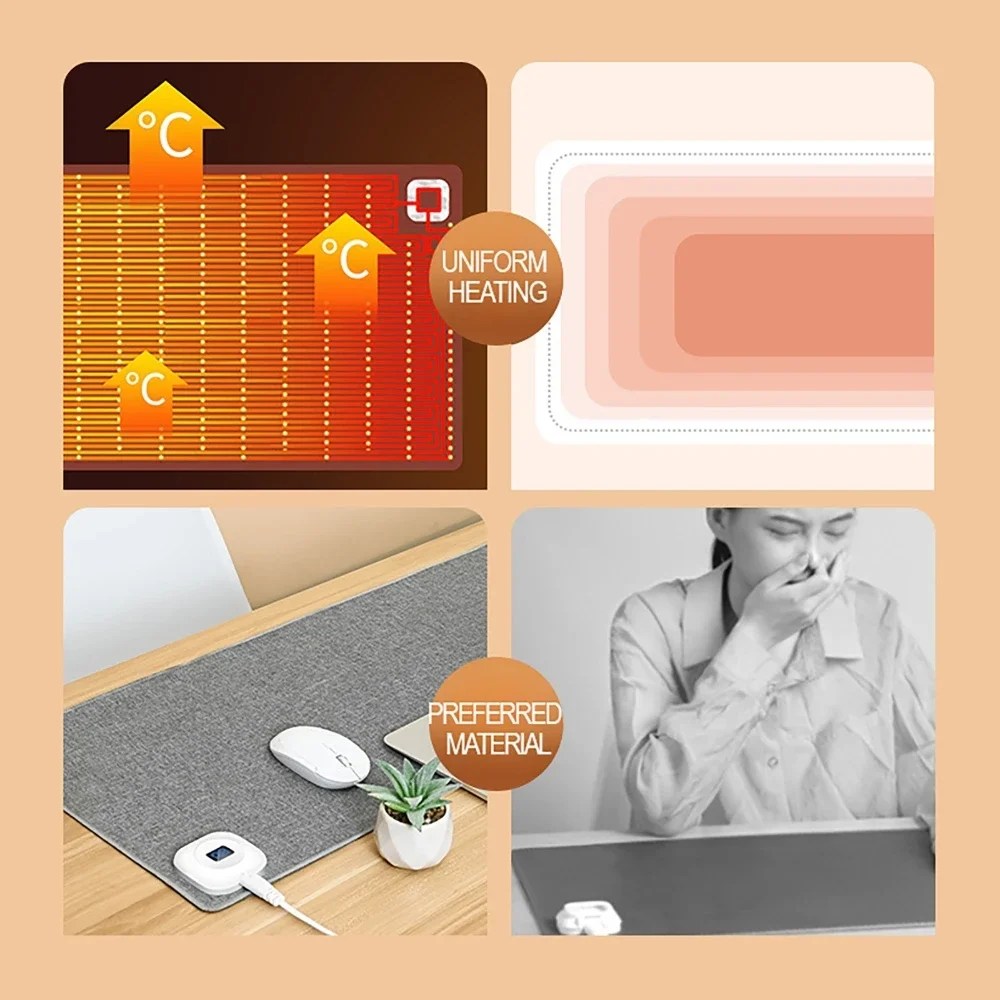 Heating Mouse Pad 80x33cm 35℃/40℃/45℃/50℃/55℃/60℃ Adjustable Winter Mouse Mat 3S Rapid Heating 4H Timing Power-off  Plug