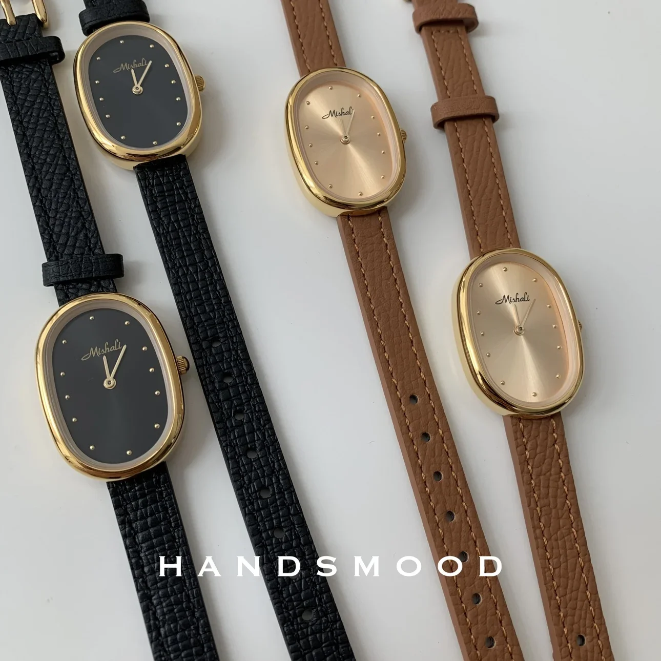 Genuine leather oval, simple and fashionable temperament, high-end feeling, fine strap quartz watch, ins women's watch