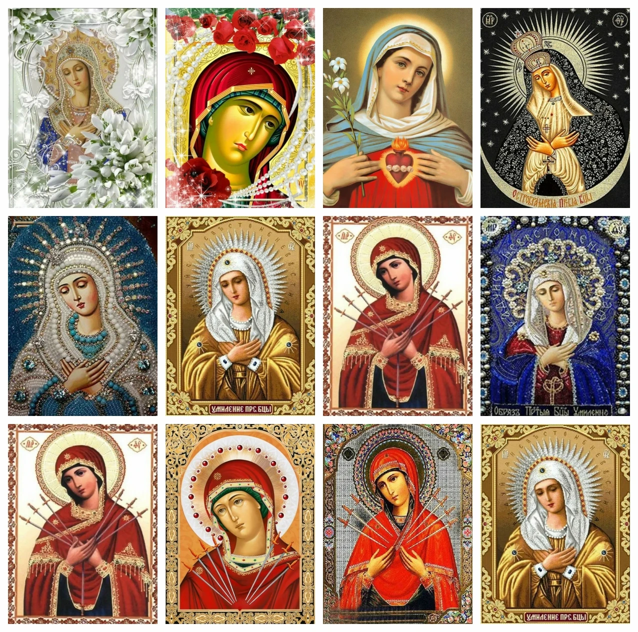 AZQSD Diamond Painting Virgin Mary Religious Icon pictures 5d Diy Embroidery Portrait Mosaic Gift Cross Stitch Kits
