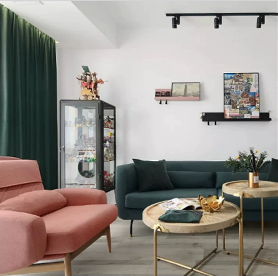 

New Modern Nordic Simple Velvet Curtains Light Luxury American Solid Color Pendant Draped High Blackout Bedroom Living Room