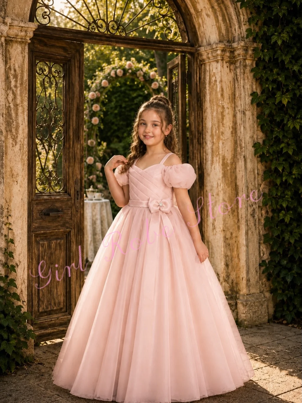 Elegant Blush Pink Flower Girl Dress For Wedding Off Shoulder A-Line Simple Birthday Party Formal Occasion Ball Gown Customized