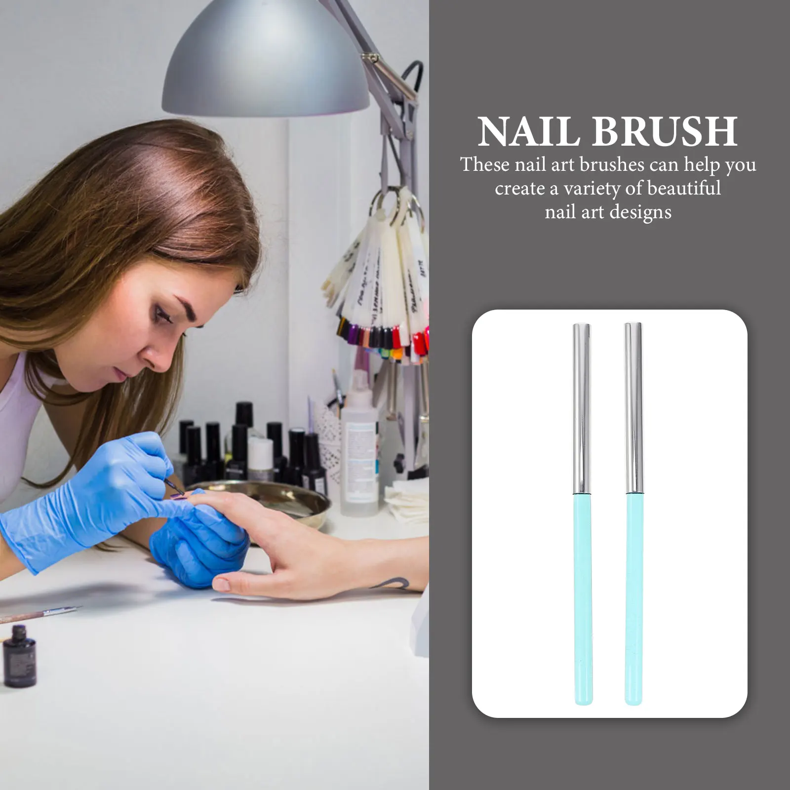 

2pcs Art Brushes With Round Angled Heads Portable For Cleaning Excess Polish Smooth Bristles Protective Caps Nail Painting Tools