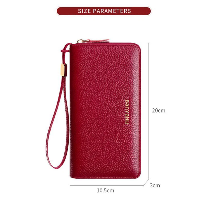 Formal Travel Anti RFID Lady Wallet Zipper Cow Genuine Leather Money Card Purse for Women Birthday Gifts