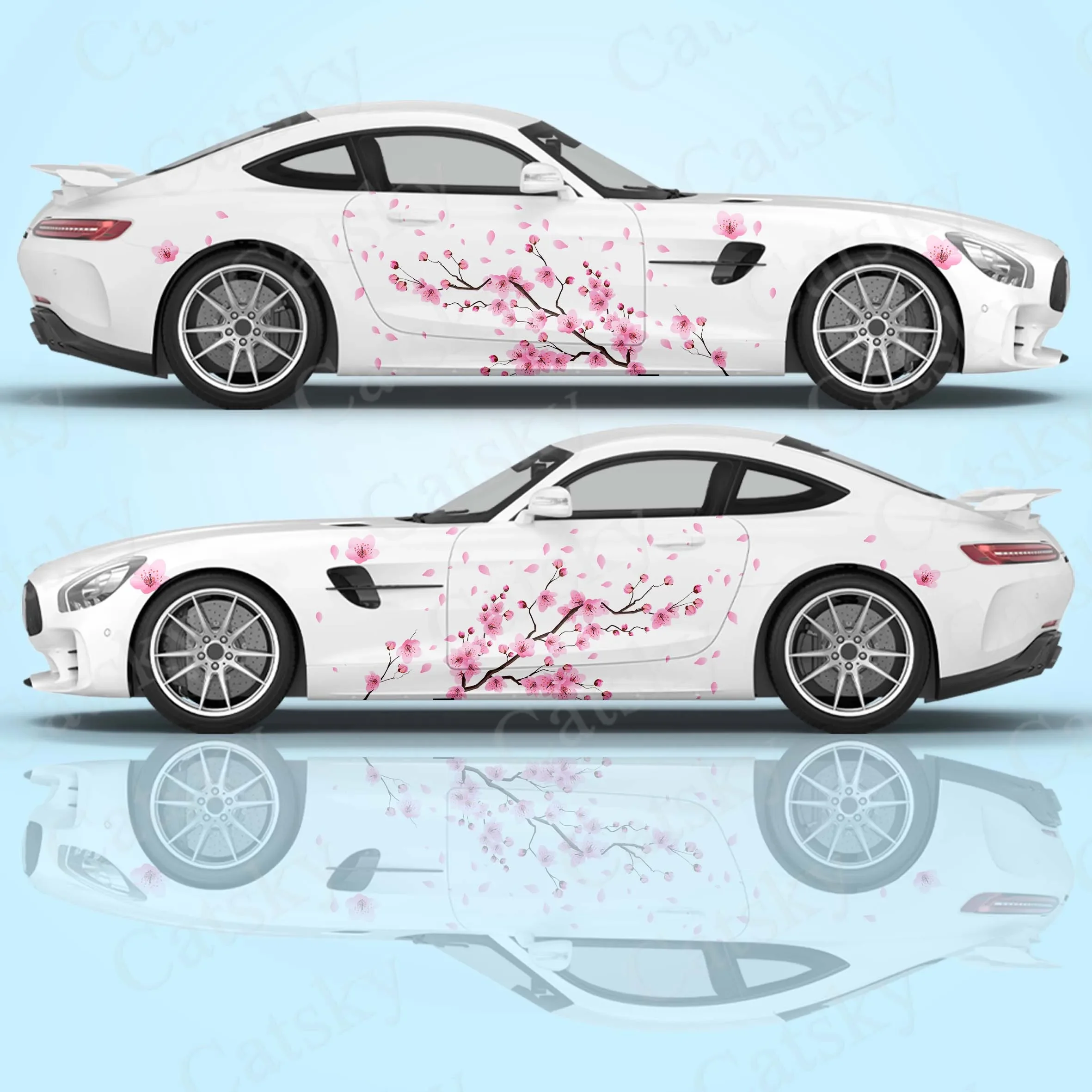 

Автомобильная наклейка с розовым узором сакуры, боковая автомобильная пленка, боковая графика автомобиля, подходит для большинства автозапчастей, виниловая наклейка на автомобиль