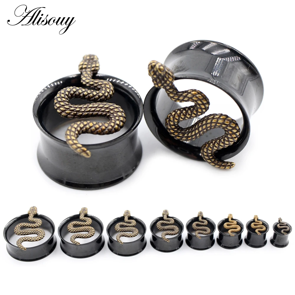 Alisouy 2pcs 8-25mm Vintage Stainless Steel Snake Ear Tunnels Plugs Expanders Stretcher Gauges Earrings Piercing Body Jewelry