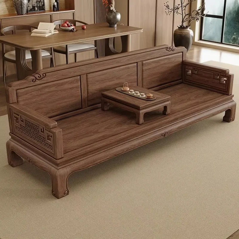 Song style aesthetic solid wood arhat bed, black walnut living room, Zen small apartment, home sitting and sleeping sofa, arhat