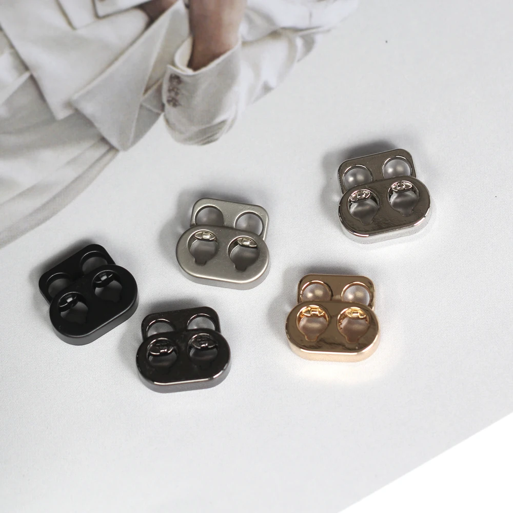 HENGC 5Pcs 15mm Pig Nose Metal Cord Locks Double Holes Press Fasteners for Jean Jacket Coat No Sew DIY Craft Kit