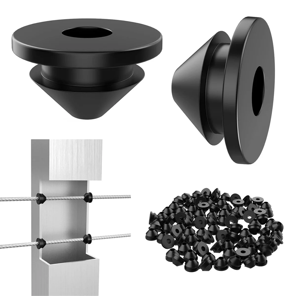 T80C 100PCS Cable Railing Rubber Grommets for 1/8Inch 5/32Inch 3/16Inch Cable for Metal Cable Railing Posts,Cable Railing Kit