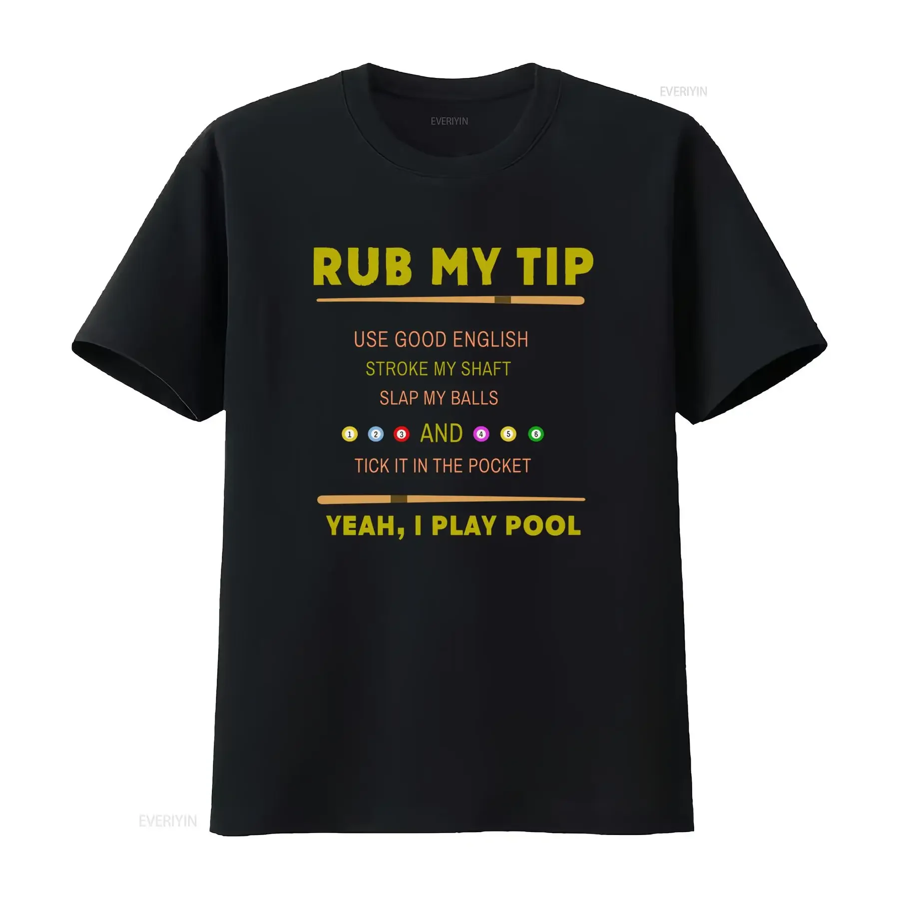 Funny Snooker Pool Lover T Shirt Rub My Tip Billiards Humor Cues Balls Design Crew Neck Slight Stretch Fabric Regular Fit