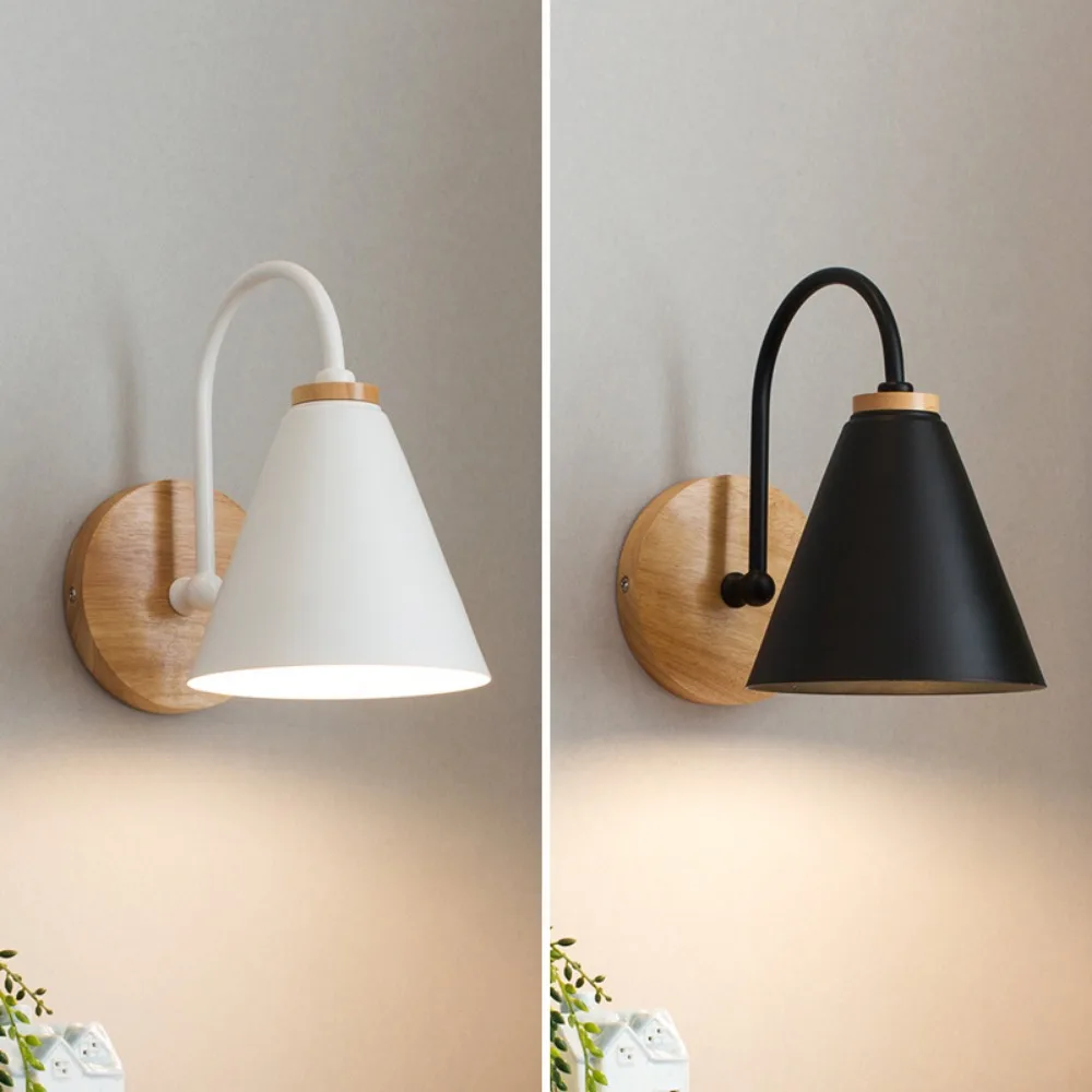 

Modern Wall Sconce for Bedroom Living Room Home Lighting Macaroon 6 Color Steering Head E27 Wooden Nordic Wall Lamp with Switch