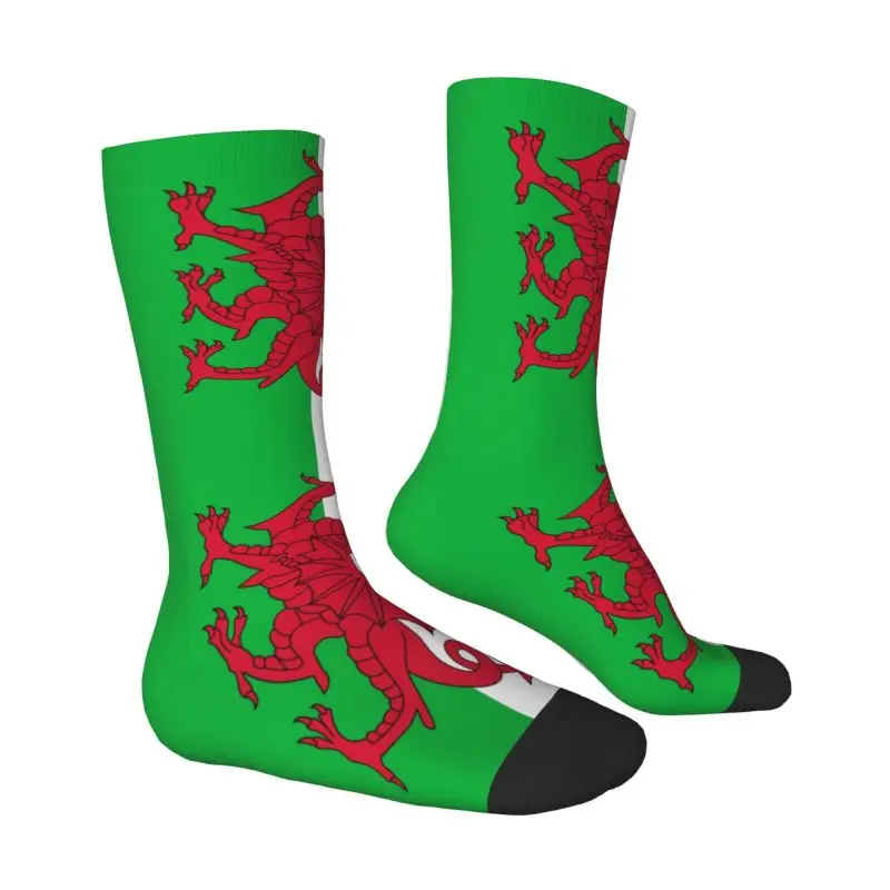 Kawaii Men's Flag Of Wales Dress Socks Unisex Warm Comfortable 3D Printed Welsh Dragon Crew Socks