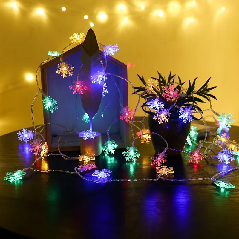 Merry Christmas Decoration 6M 40led Snowflake LED Garland String Lights Battery Powered Fairy Lights Garlands New Year Navidad