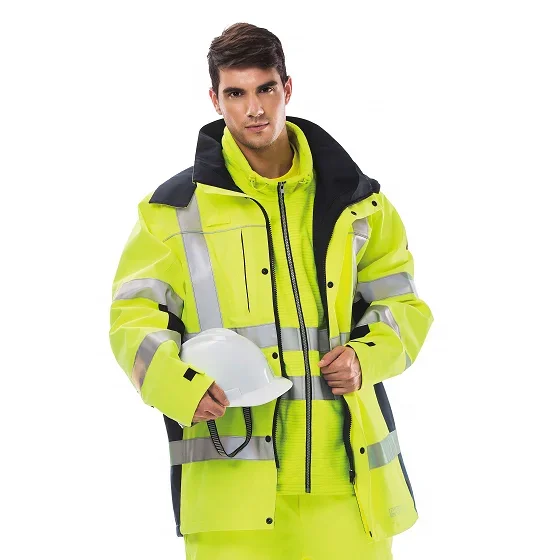 Work Cloths High Visibility Two-piece Set Hi Vis Jacket Reflective Safety Work Clothing Winter Men Hivis Workwear Jacket