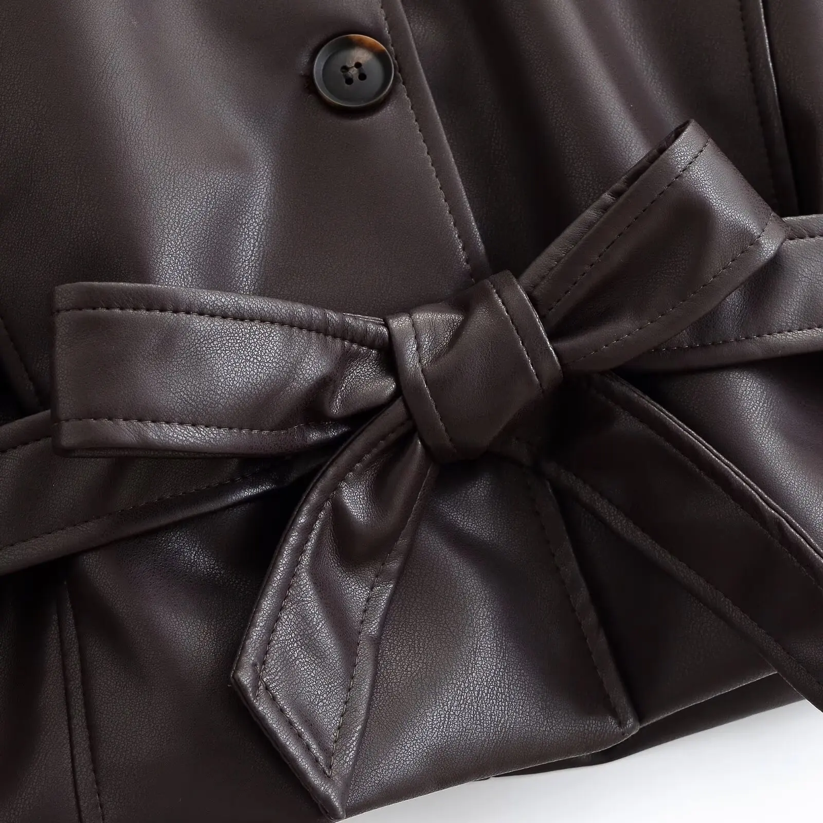 KONDALA Vintage PU Elegante Damenjacke Mode 2026 Herbst Lässig Modern Schick Einreihig mit Gürtel Streetwear Oberbekleidung – Detail 16