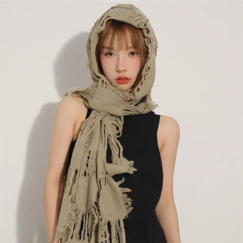 

Unisex Vintage Wool Scarf Distressed Ragged Neck Warmer Winter Outdoor Fashion Neckwear for Women Men