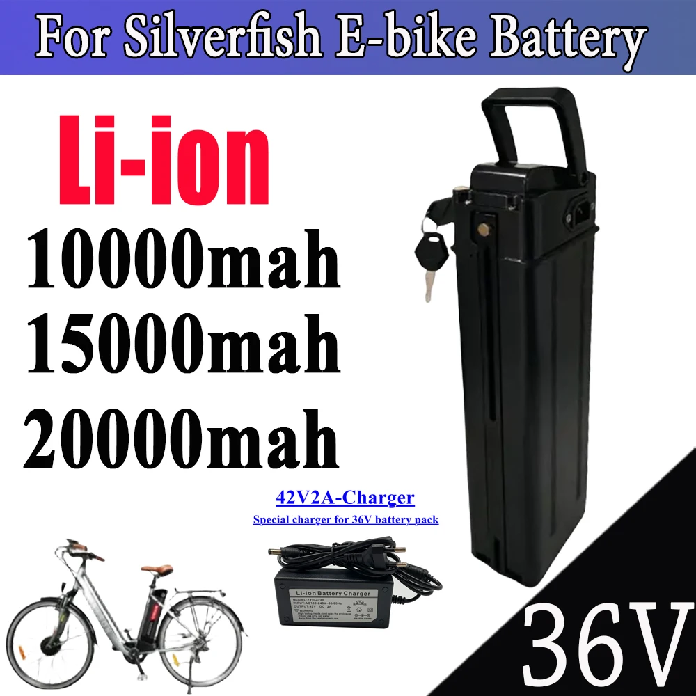 

For Silver Fish eBike Battery Li-ion Lithium 36V 10AH 15AH 20Ah E20 R8 Janobike Electric Folding Bicycle+Charger