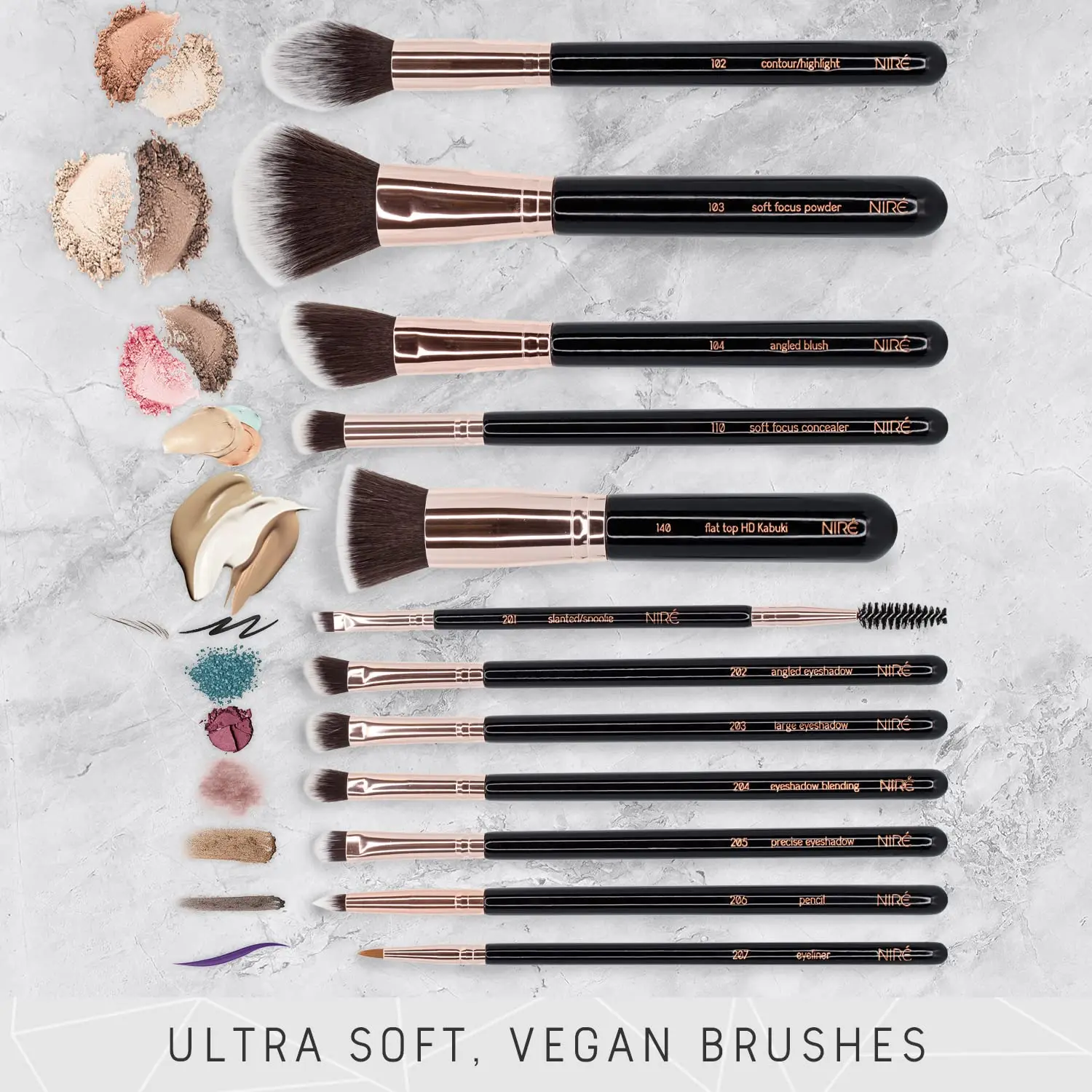 15-Piece Award-Winning Vegan Makeup Brush Set with Case, Sponge, Cleaner & Guide
