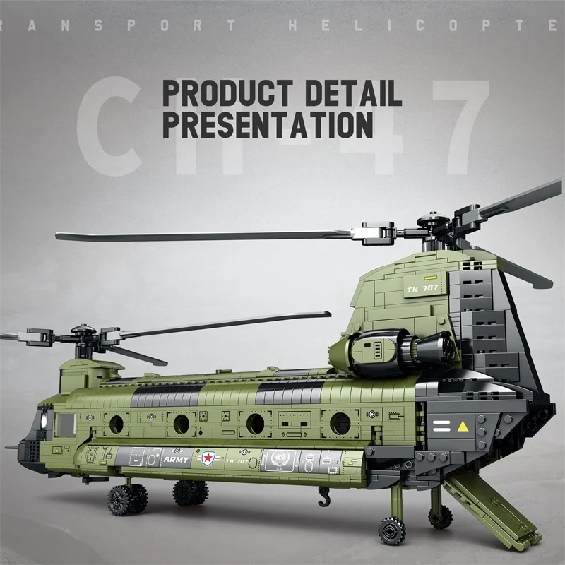 1622PCS CH-47 Chinook Transport Plane Building Blocks Military Armed Helicopter Fighter Model Bricks Kids Toys Christmas Gifts