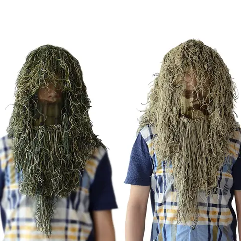 야외 성인 사냥 Ghillie 후드 위장 헤드 커버 Ghillie 정장 모기장 후드 조류 관찰 사진 마스크