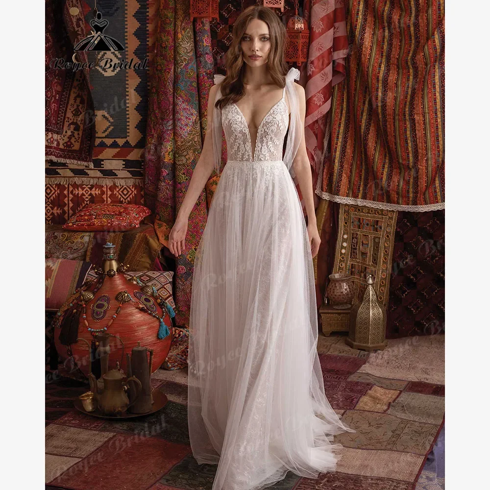 

robe mariage femme Plinging V Neck Lace Boho Wedding Dress for Women 2025 Backless Bridal Gown vestidos novias boda Customized