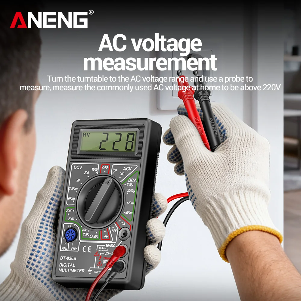 Multimeter Professional Digital High-precision AC/DC Voltage Meter DC Current Triode Diode Handheld Meter Test Tool ANENG DT830B
