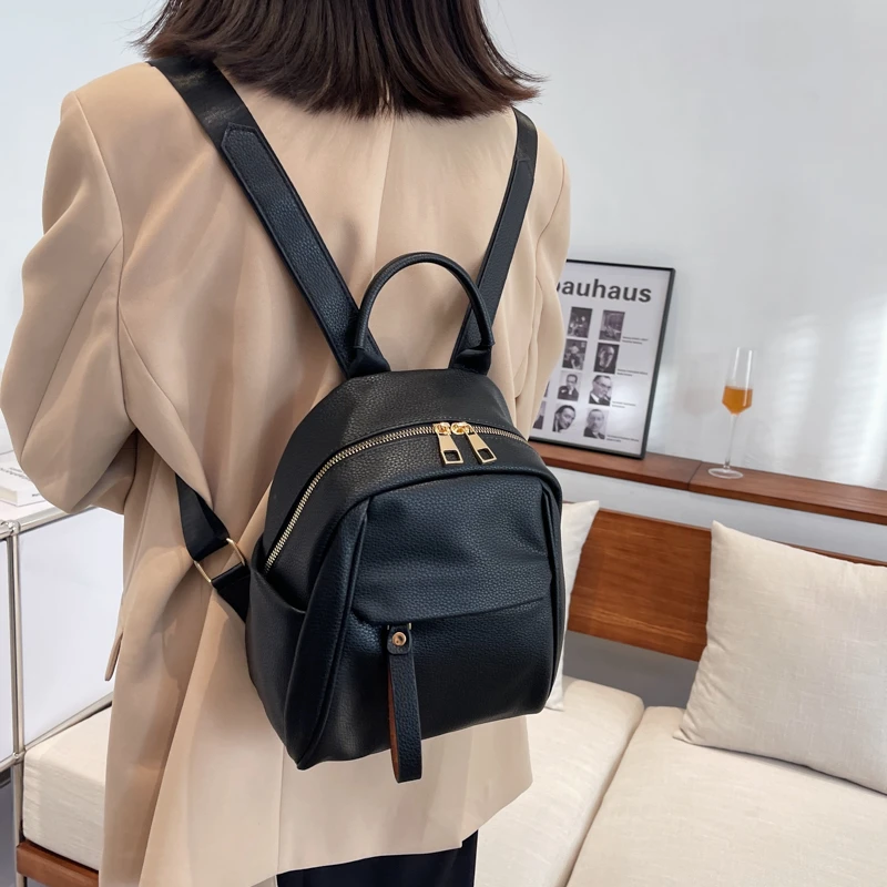 High Quality Waterproof Solid Color Leather Women Backpack College Style Travel Rucksack School Bags for Teenage Girl Boys New