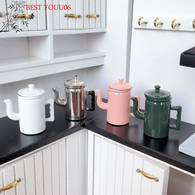 (YOUU06)1:12 Cute Dollhouse Miniatures Kettle With Lid Model Kitchen Accessory For Doll House Decor Play Toys DIY Gift