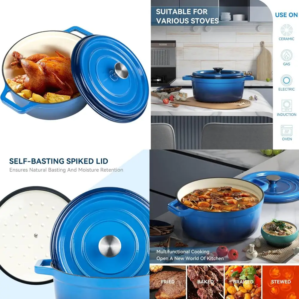 

Чугунная голландская духовка с антипригарным покрытием, эмалированная кастрюля на 6,5 литров с крышкой, идеально подходит для выпечки и приготовления хлеба, двойные ручки для простого использования