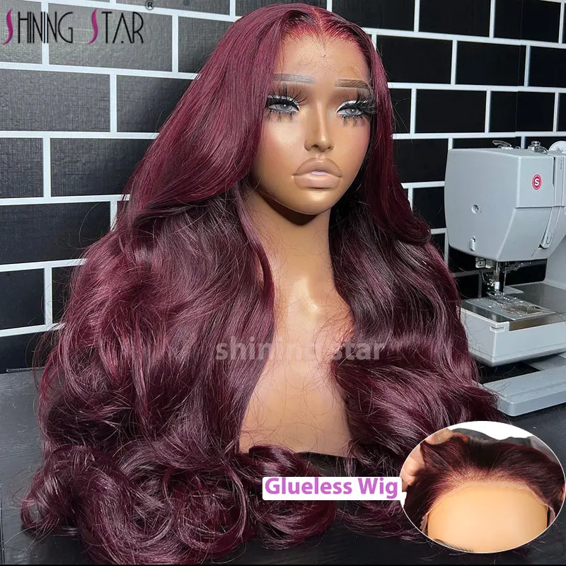 

Wear And Go Wigs Dark Burgundy Colored Lace Front Human Hair Wigs Body Wave 9X6 Hd Lace Frontal Wig Red Glueless Wigs For Women