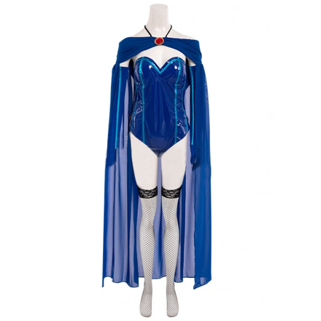 

Custom Made Bombshells Raven Cosplay Costume Superhero Women Blue Jumpsuit With Cloak Outfit