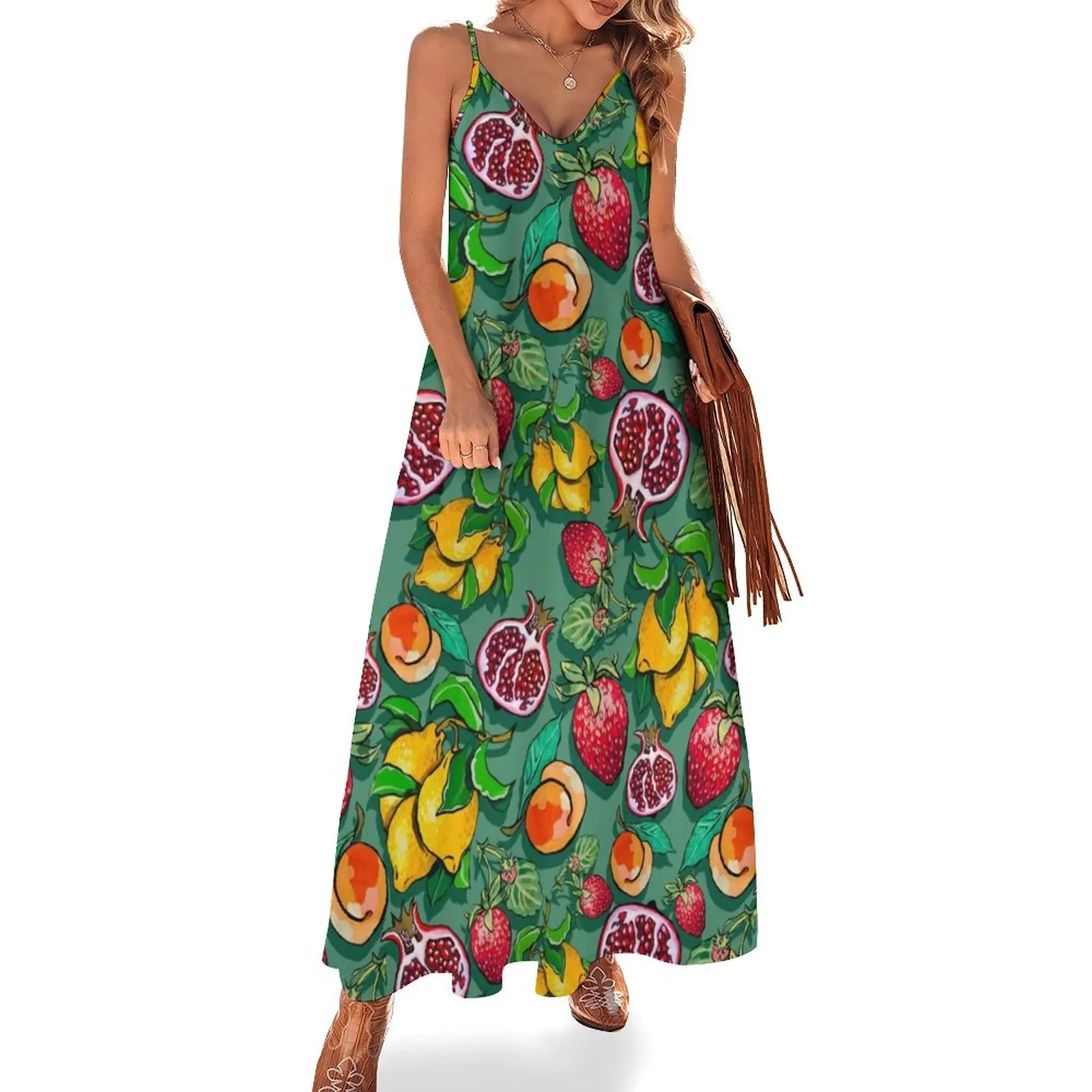 Green Fruit Salad Sleeveless Dress summer women's suit dress women summer