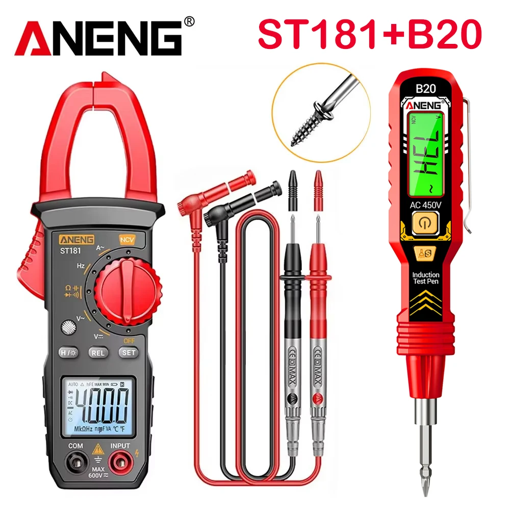 

ANENG ST181 Clamp Meter Multimeter 4000 Counts Digital Current Voltage Tester +B20 Intelligent Sensing 11V~450V Detection Tools