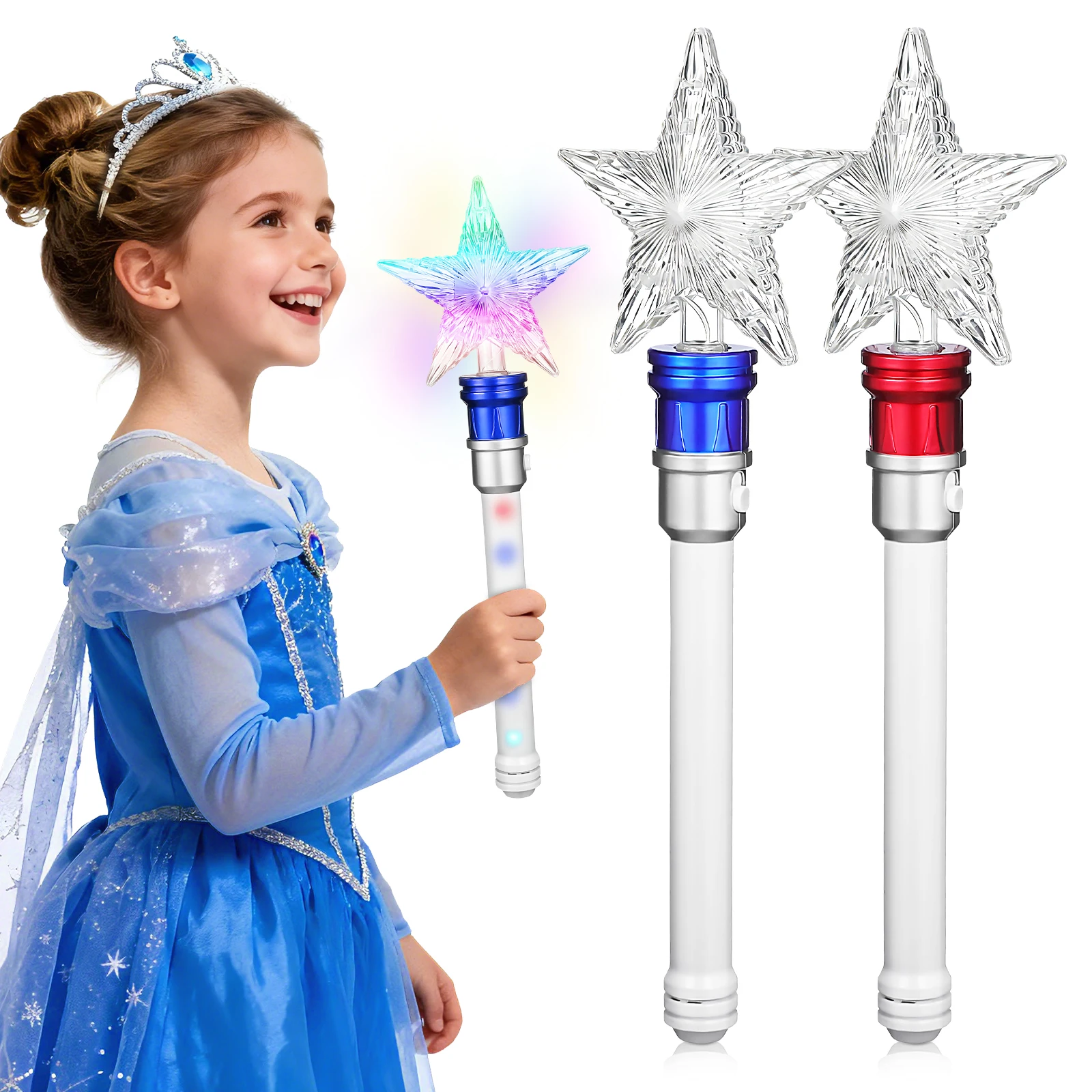 

2Pcs Star Glitter Rotating Light Up Wand for New Year Party Concert Glow Stick LED Spinning Glow Wands Wand Costume